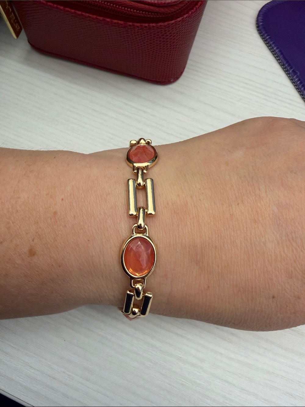 Gold-Plated Bracelet with Faceted Orange Stones